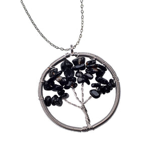 The Tree of Life Healing Natural Gemstone Pendant Necklace -  Black Onyx