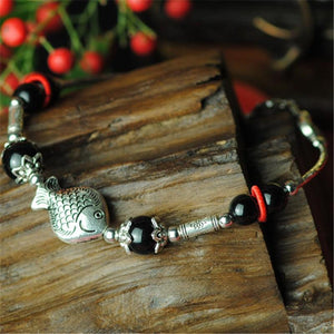 Ladies Fish Shape Anklets/Tibetan Silver Retro Foot Chain in Velvet Pouch
