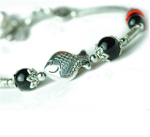 Ladies Fish Shape Anklets/Tibetan Silver Retro Foot Chain in Velvet Pouch