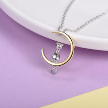 Load image into Gallery viewer, 925 Sterling Silver Cat On The Moon Pendant/Necklace