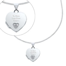 Load image into Gallery viewer, Personalised Sterling Silver and Cubic Zirconia Heart Locket Necklace