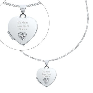 Personalised Sterling Silver and Cubic Zirconia Heart Locket Necklace