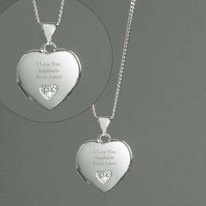 Personalised Sterling Silver and Cubic Zirconia Heart Locket Necklace