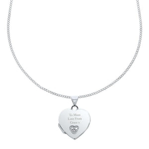 Personalised Sterling Silver and Cubic Zirconia Heart Locket Necklace