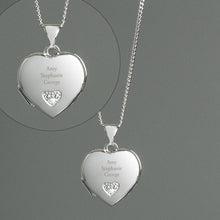 Load image into Gallery viewer, Personalised Sterling Silver and Cubic Zirconia Heart Locket Necklace