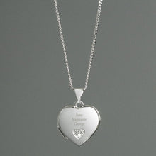 Load image into Gallery viewer, Personalised Sterling Silver and Cubic Zirconia Heart Locket Necklace