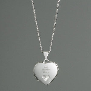 Personalised Sterling Silver and Cubic Zirconia Heart Locket Necklace