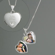 Load image into Gallery viewer, Personalised Sterling Silver and Cubic Zirconia Heart Locket Necklace
