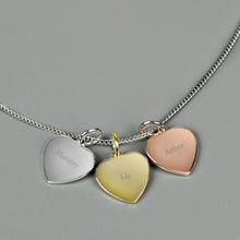 Load image into Gallery viewer, Personalised Silver, Gold and Rose Gold 3 Hearts Necklace