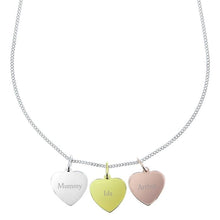 Load image into Gallery viewer, Personalised Silver, Gold and Rose Gold 3 Hearts Necklace