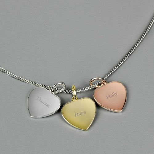 Personalised Silver, Gold and Rose Gold 3 Hearts Necklace