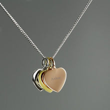 Load image into Gallery viewer, Personalised Silver, Gold and Rose Gold 3 Hearts Necklace