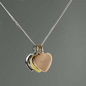 Personalised Silver, Gold and Rose Gold 3 Hearts Necklace