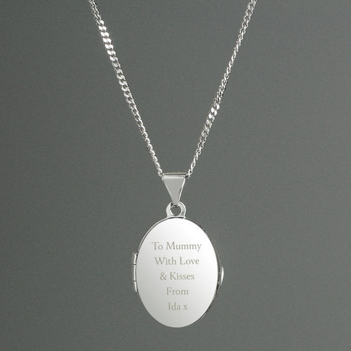Personalised Sterling Silver Oval Locket Pendant Necklace