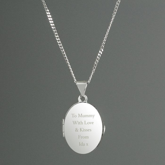Personalised Sterling Silver Oval Locket Pendant Necklace