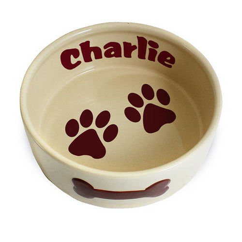 Personalised Large Brown Paws Dog Bowl