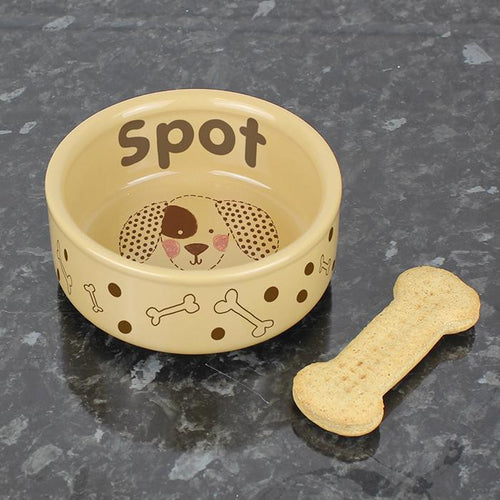 Personalised Dog Stitch Medium Brown Dog Bowl