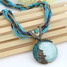 Load image into Gallery viewer, Vintage Boho Reiki Ball Opal Stone Pendant Necklace For Women/ Rhinestone Rope