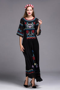 Bohemian/ Slavic Long Fashion Dress/Embroidery Floor-Length Elegant Ethnic Dress
