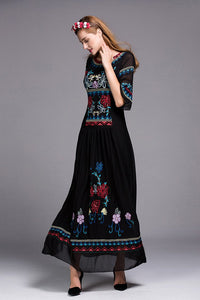 Bohemian/ Slavic Long Fashion Dress/Embroidery Floor-Length Elegant Ethnic Dress