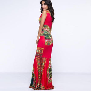 Ethnic Floral Print Maxi Boho Dress/Sleeveless Tank Dress/Mermaid Long Dress