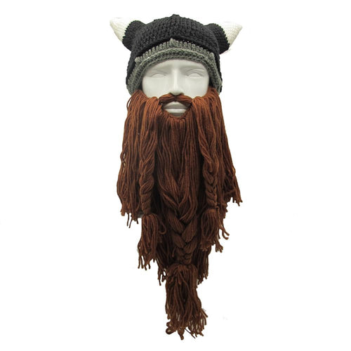 Barbarian Viking Beard Beanie Horn Crochet Hats-Handmade
