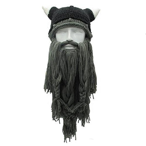 Barbarian Viking Beard Beanie Horn Crochet Hats-Handmade