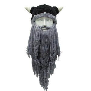 Barbarian Viking Beard Beanie Horn Crochet Hats-Handmade