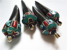 Load image into Gallery viewer, Natural Black Tibetan Horn Pendant