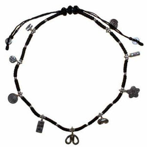 Black Waxed &amp; Silver Ankle Chain D4