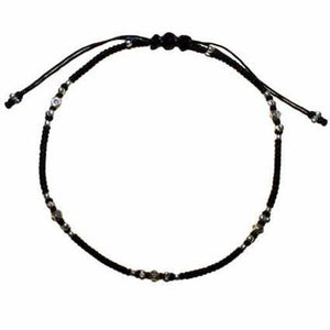 Black Waxed &amp; Silver Ankle Chain D5