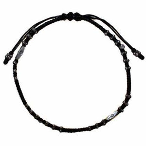 Black Waxed &amp; Silver Ankle Chain D6