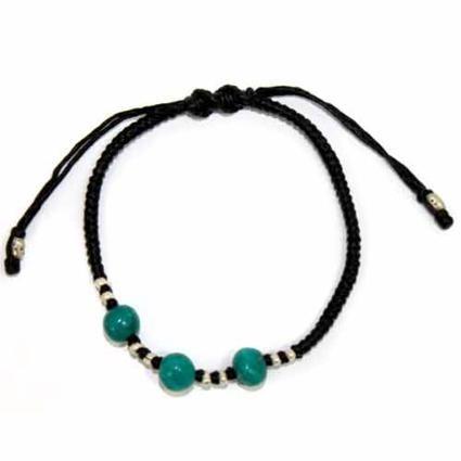 Black Waxed Turquoise & Silver Bracelet D2