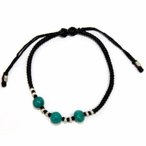 Black Waxed Turquoise &amp; Silver Bracelet D2
