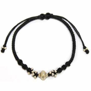 Black Waxed &amp; Just Silver Bracelet