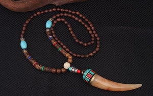 Tibetan Horn Pendant Sandalwood Handmade Necklace